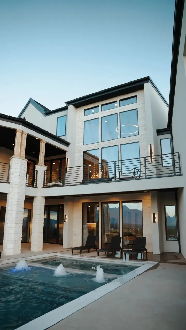 The Overlook from the pool side, large windows on three levels